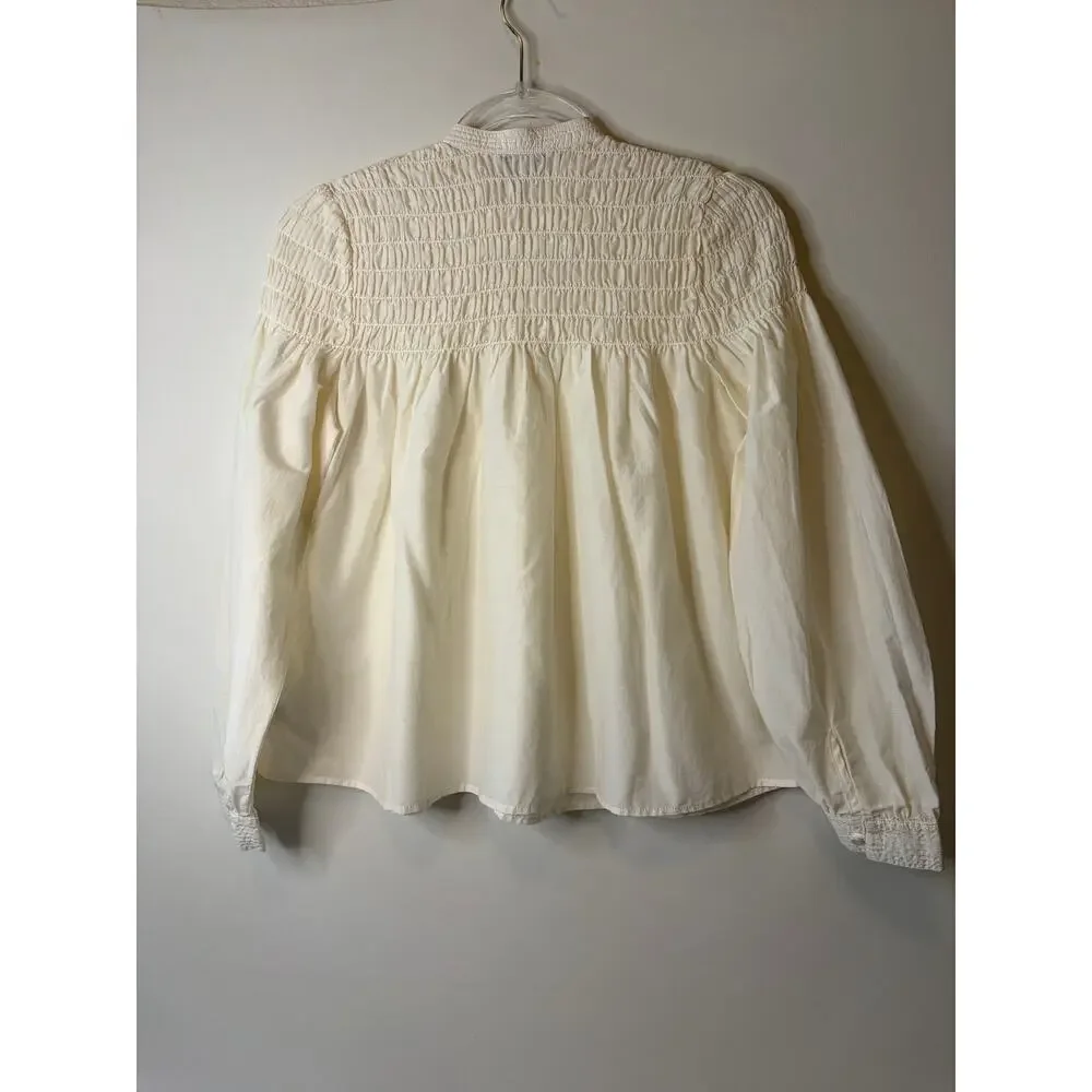 Madewell Cream Smocked Yoke Button-Front Blouse